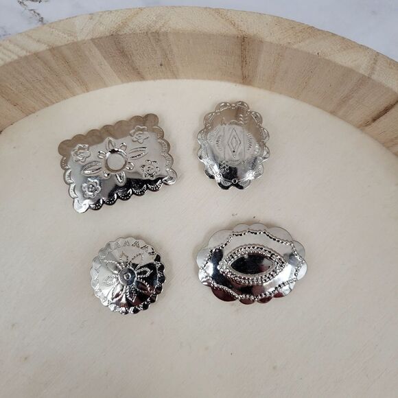 Concho Button Covers Silver Toned Western Floral Lot of 4 - Picture 3 of 13